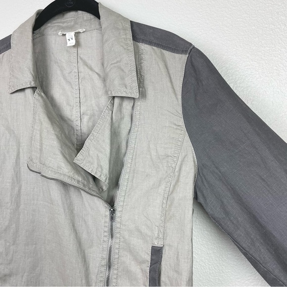 Eileen Fisher Women's Medium Coated Organic Linen Moto Jacket Full Zip Collared - Picture 7 of 16